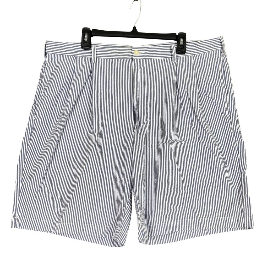 Jos‎ A Bank Stays Cool Blue White Cotton Seersucker Shorts Striped 40 Classic